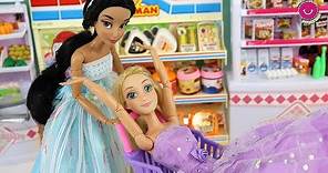 Rapunzel y Jasmín Diversión en el Supermercado 🤩 Mis muñecas Princesas Disney