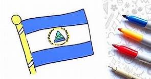 Como Dibujar la Bandera de Nicaragua Paso a Paso 🇳🇮✨ Dibujos de Bandera