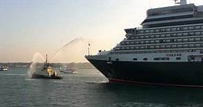 Queen Elizabeth (Maiden Voyage) leaving Southampton with ship's whistle (33)