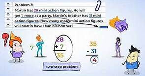 Word problem wizards, double trouble - two-step math problems | MightyOwl Math | 2nd Grade