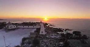 Sea on Fire: Drone Goat Island Lighthouse, Cape Porpoise Village, Kennebunkport, Maine