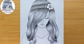 A girl with beautiful hair Pencil Sketch drawing / How to draw a girl
