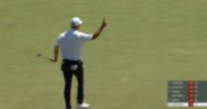 Sam stevens sinks a 48 foot eagle putt on no 18 at 3m open