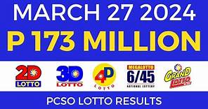 Lotto Result March 27 2024 9pm PCSO