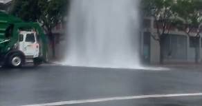 Water geyser shoots into the air in downtown San Diego