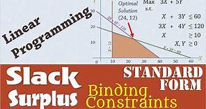 Linear Programming 4: Slack/Surplus, Binding Constraints, Standard Form