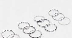 ASOS DESIGN pack of 12 rings with twist details and engraved designs in silver tone | ASOS