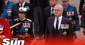 Moment Prince Andrew fights back tears during Queen's funeral