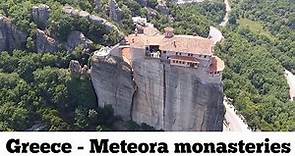 Meteora monasteries "middle of the sky" Metéora (Greek: Μετέωρα) Drone Aerial Video : Greece