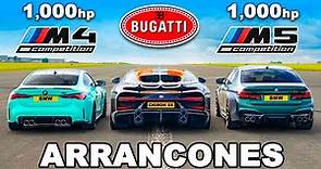 Bugatti Chiron Super Sport vs M5 de 1,000 hp vs M4 de 1,000 hp: ARRANCONES