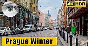 Prague Winter Streets Walking Tour: Wenceslas Square - Dancing House 🇨🇿 Czech Republic 4k HDR ASMR