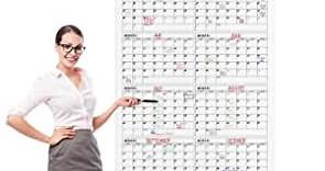 Large Wall Calendar - 36" X 75" - Yearly Dry Erase Reusable Wall Planner - Giant Laminated Poster - Goal & Task Organizer for Your Home, Office, School - Includes 4 Markers & Eraser with Mounting Tape