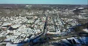 Aerial view over the snow covered ground in Louisa, KY