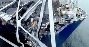 New drone video shows close-up view of Baltimore bridge collapse debris