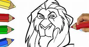 DISNEY VILLAINS-How to draw SCAR From Disney-Como Dibujar a SCAR del REY LEÓN Con COLORES-ANIMALES