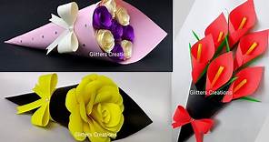 3 DIY Paper Flower BOUQUET/Birthday Gift ideas/Flower Bouquet making at Home