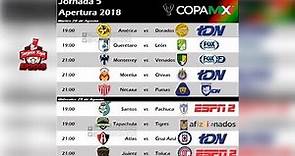Próximos Partidos, Horarios y Estadios | JORNADA 5 Apertura 2018 | Copa Mx