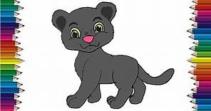 How to draw a cute Panther easy - Cartoon Black panther drawing and coloring