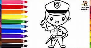 Dibuja y Colorea A Un Policía Con Sus Complementos 👮⭐ Dibujos Para Niños