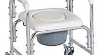 HEALTHLINE Shower Bedside Commode Chair Padded Seat with Wheels by Healthline, Medical Commode Toilet Rolling Shower Chair with Casters (4 Wheels Brakes), Commode Padded Backrest and Seat