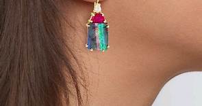 Suzy Landa Jewelry on Instagram: "My new favorites, looking like a mid-century modernist painting: Australian boulder opal topped with rubelite half-moons and diamond pears."