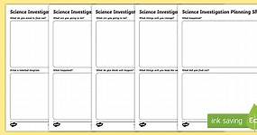 Science Investigation Planning Sheets
