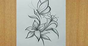 how to draw flowers and butterfly easy pencil sketch for beginners,butterfly and flowers drawing,