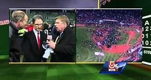 Boston Red Sox owner John Henry reacts to World Series victory