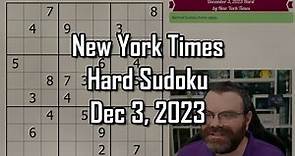 NYT Hard Sudoku Walkthrough | December 3, 2023