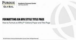 APA (7th Ed.) Paper and Title Page Format