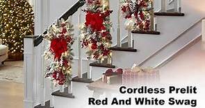 The 30" Cordless Prelit Red And White Stairway Swag