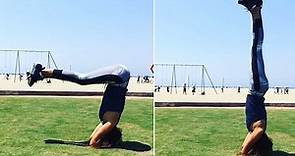 Jodhi Meares shows off complicated yoga poses