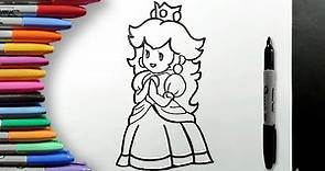 Cómo Dibujar y Colorear a la Princesa Peach de Mario Bros Paso a Paso Fácil para Niños