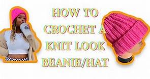 Easy crochet beanie Hat/ Knit look tutorial