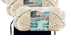 Lion Brand Hometown Los Angeles Tan 135-99 (3-Skeins - Same Dye Lot) #6 S Bulky Acrylic Yarn for Crocheting and Knitting - Bundle with 1 Artsiga Crafts Project Bag
