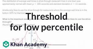 Threshold for low percentile | Modeling data distributions | AP Statistics | Khan Academy
