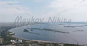 Syzran, Russia. Industrial area. Panoramic view of the city and the Volga river. Sovetskaya Street,