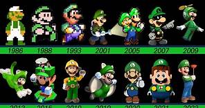 Evolution of Luigi in Super Mario Nintendo game, LEGO and Movie (1983 to 2023)