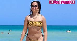 Camila Cabello Hits The Beach In A Tiger Striped Bikini Enjoy Some Swimming In Miami, Florida