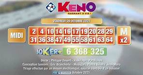 Tirage du midi Keno gagnant à vie® du 29 octobre 2021 - Résultat officiel - FDJ