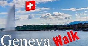 Geneva Switzerland Jet d’eau famous fountain on Lake Geneva ( Lac Léman ) Walking Tour