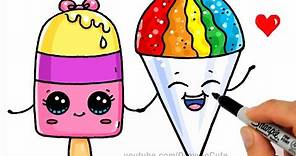 Summer Treats - How to Draw a Popsicle and Snow Cone Easy - Cute Cartoon Dessert