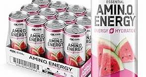 Optimum Nutrition Amino Energy Sparkling Hydration Drink, Electrolytes, Caffeine, Amino Acids, BCAAs, Sugar Free, Watermelon, 12 Fl Oz, 12 Pack (Packaging May Vary)