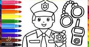 Dibuja y Colorea A Un Policía Con Accesorios 👮📱⭐ Dibujos Para Niños