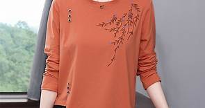【Paiya 派亞】純棉刺繡長袖T恤中老年秋裝洋氣寬鬆長袖上衣(M-4XL) | 長袖 | Yahoo奇摩購物中心