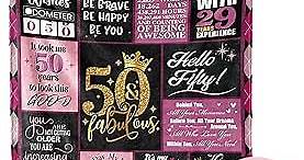 50 Birthday Gifts for Women, 50th Birthday Blanket with Gift Box, 50th Birthday Decorations Gift Ideas for Her, 50 Year Old Gifts for Women Turning 50 and Fabulous