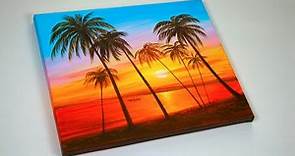 Sunset Beach Painting | Tropical Beach | Sunset Acrylic Painting For Beginners