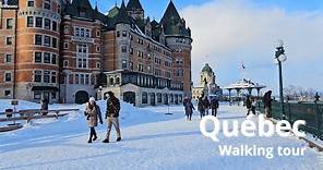 Château Frontenac Toboggan / Slide Terrasse Dufferin ❄ | Quebec city walking tour winter 2024 [UHD]