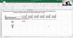 Cálculo de VAN TIR y PR en Excel