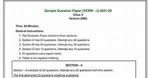 Science Class 10 Official Sample Paper for Term 1 (2021-22)